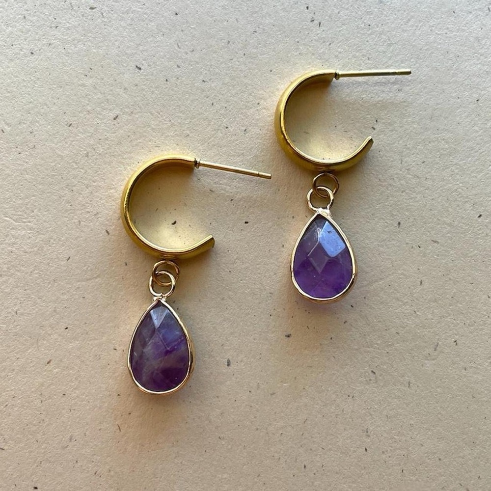 Gold Amethyst Gemstone Hoops